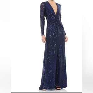 New Ieena Mac Duggal 26552 Knotted Waist Plunging Neck Dress size 12